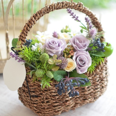 フラワーギフト お花の溢れるバスケット・パープル