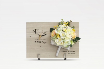 木製パネルの花時計 木製パネルとブーケの花時計/クリア・ペール