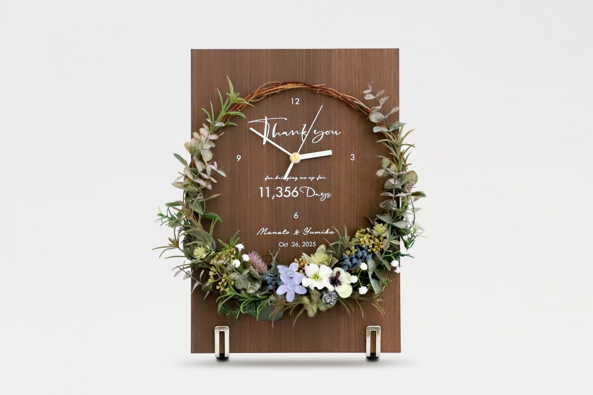 結婚祝いや結婚記念日に人気の花時計の正面イメージ
